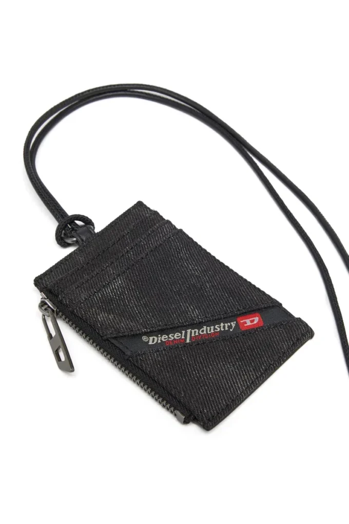 badgehouder met meerdere vakjes Badgehouder van denim met lederen details