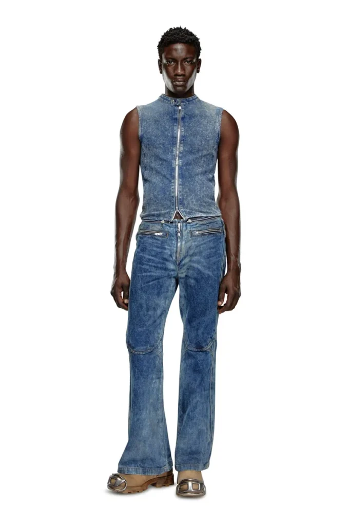 d-nata-fse Mouwloze denim top met biker details