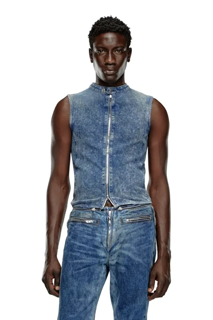 d-nata-fse Mouwloze denim top met biker details