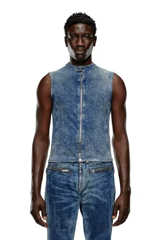 d-nata-fse Mouwloze denim top met biker details