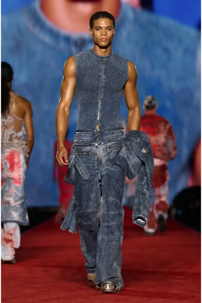 d-nata-fse Mouwloze denim top met biker details