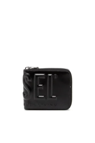 dsl 3d- bi fold coin zip xs Leren portemonnee met ritssluiting en logo in reliëf