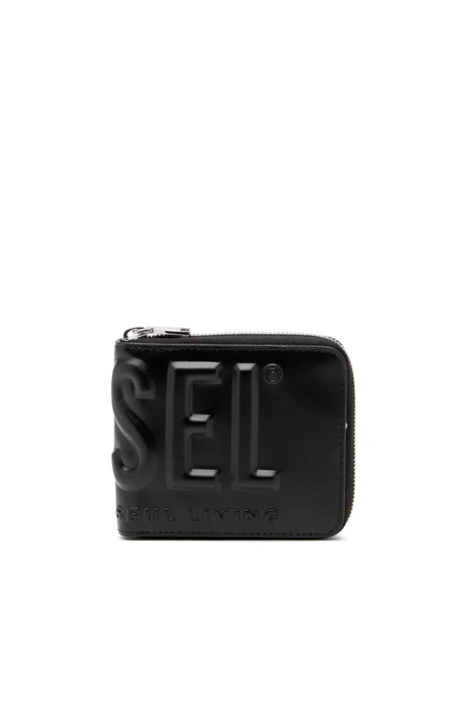 dsl 3d- bi fold coin zip xs Leren portemonnee met ritssluiting en logo in reliëf