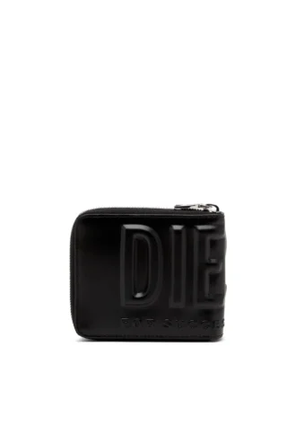 dsl 3d- bi fold coin zip xs Leren portemonnee met ritssluiting en logo in reliëf