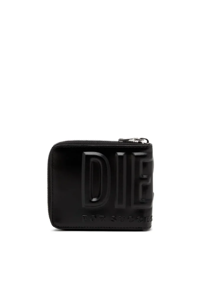 dsl 3d- bi fold coin zip xs Leren portemonnee met ritssluiting en logo in reliëf