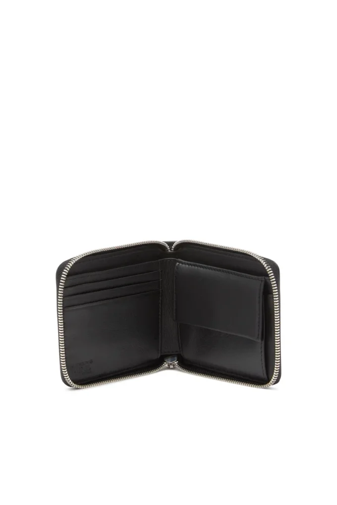 dsl 3d- bi fold coin zip xs Leren portemonnee met ritssluiting en logo in reliëf