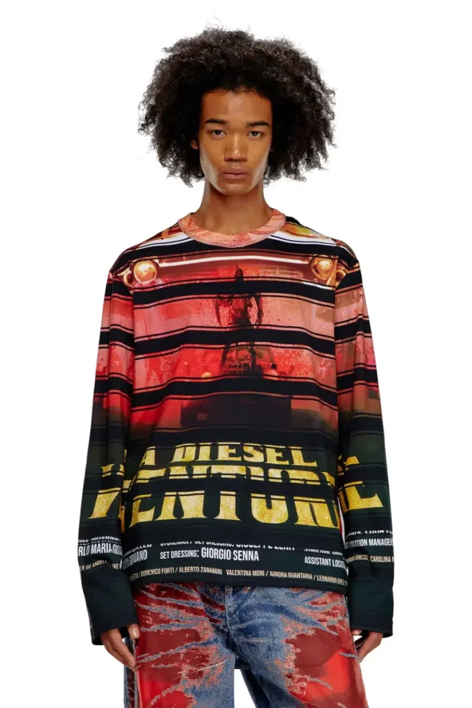 t-craneup-ls T-shirt met gestreepte filmprint
