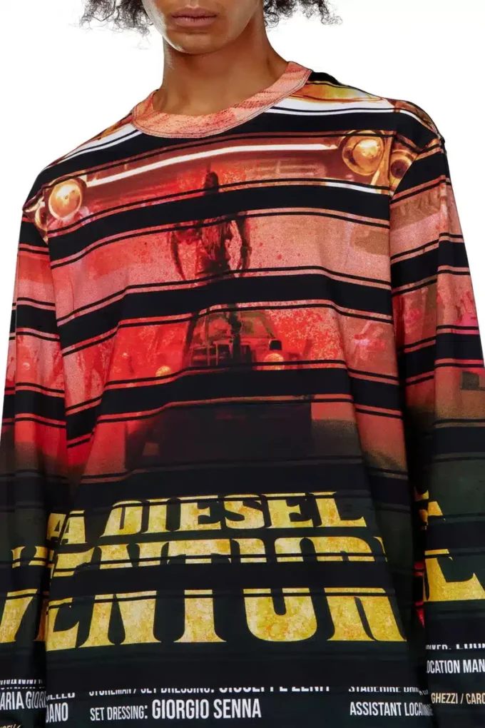 t-craneup-ls T-shirt met gestreepte filmprint