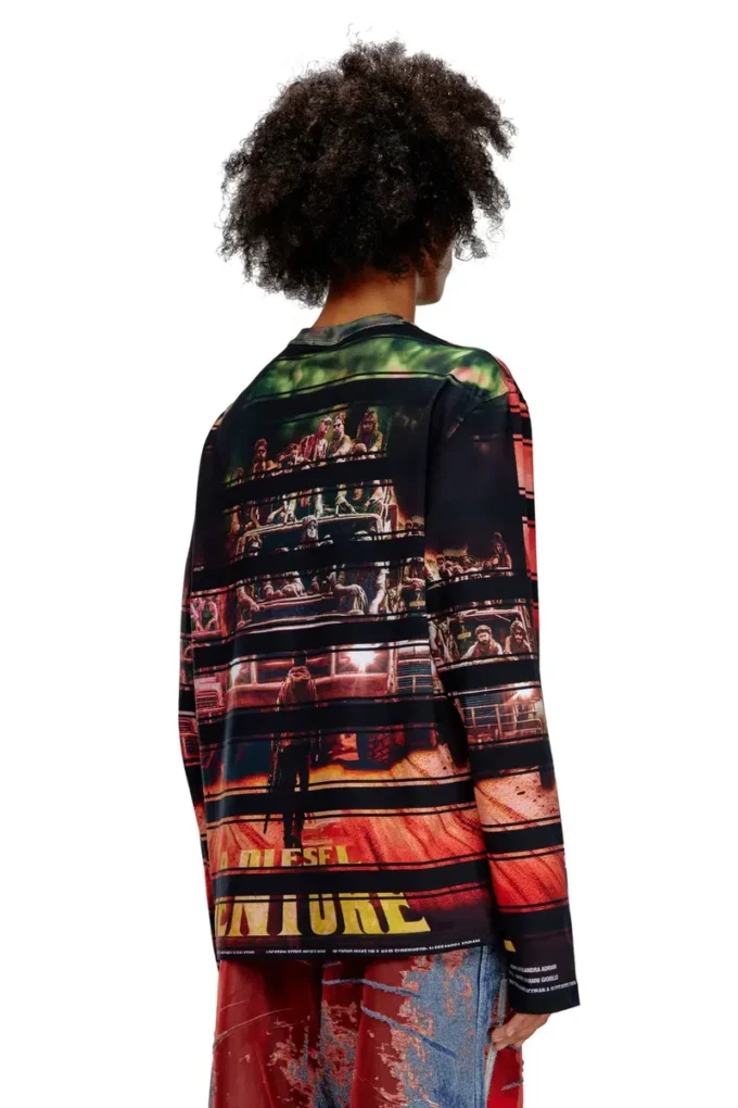 t-craneup-ls T-shirt met gestreepte filmprint