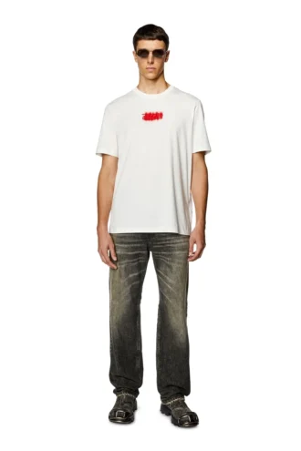 t-just-n4 T-shirt met logo-flockprint van biologisch katoen